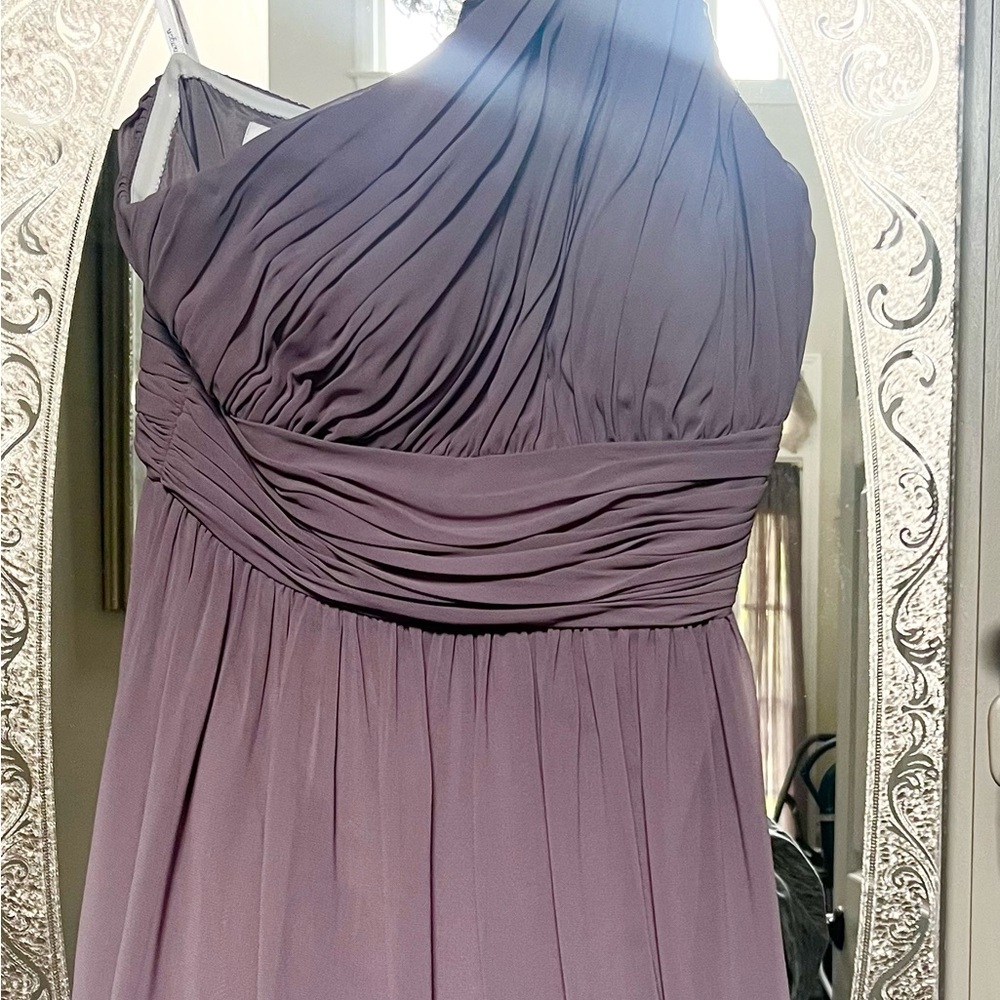 Donna Morgan Strapless One Shoulder Mauve Lavender Dress